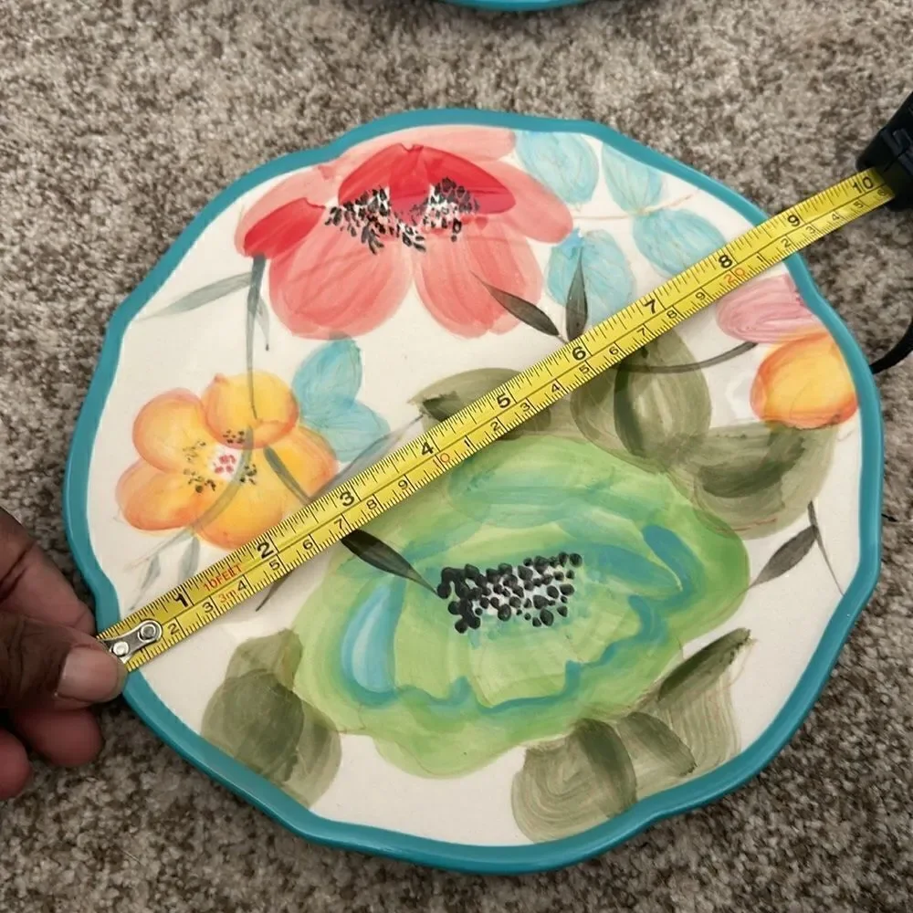 The Pioneer Woman Teal Hyacinth VTG Stoneware Salad Plates (4)
